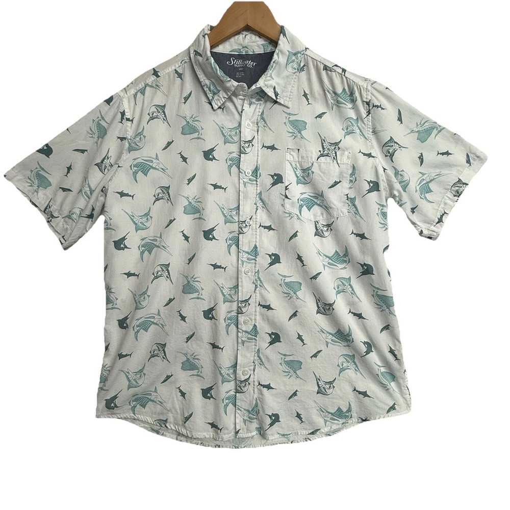 Stillwater Supply Company Button Up Shirt Men's L Swordfish Fish‎ 100% Cotton